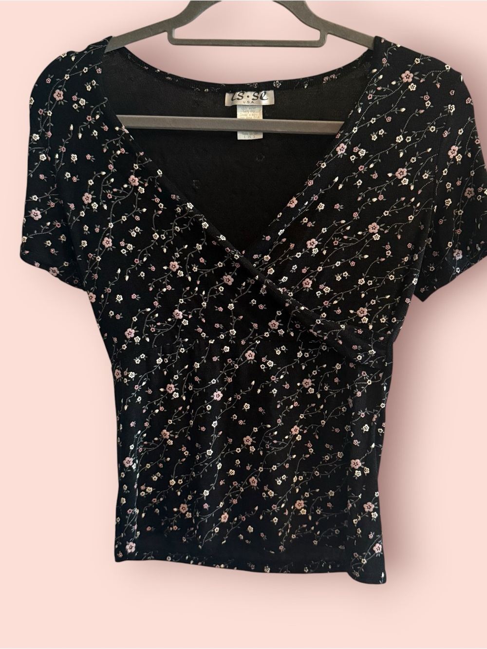 Vintage Y2K Whimsigoth Floral Mesh Top | Black Fairy Grunge